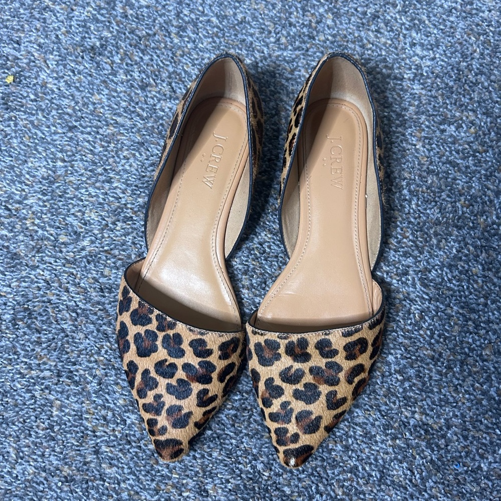 J. Crew Leopard Print Calfskin Pointed Flats Old Money Preppy